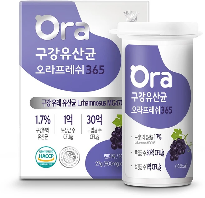 랩온랩 구강유산균 오라프레쉬 365 츄어블 포도맛, 1개, 30정