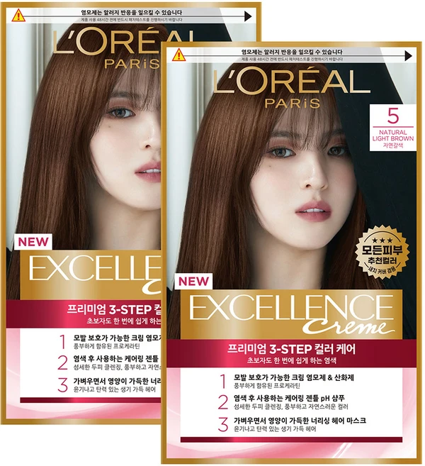 로레알파리 엑셀랑스 크림 염색제, 5호 자연갈색, 2개