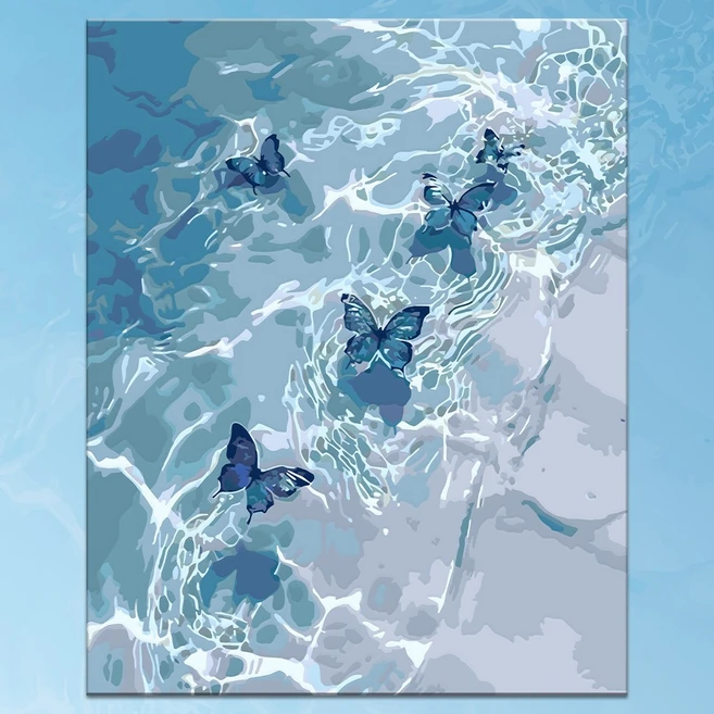 Rakumin DIY명화그리기 유화 세트 풍경화 선물 40 x 50cm, 15-윤슬과 나비, 1개