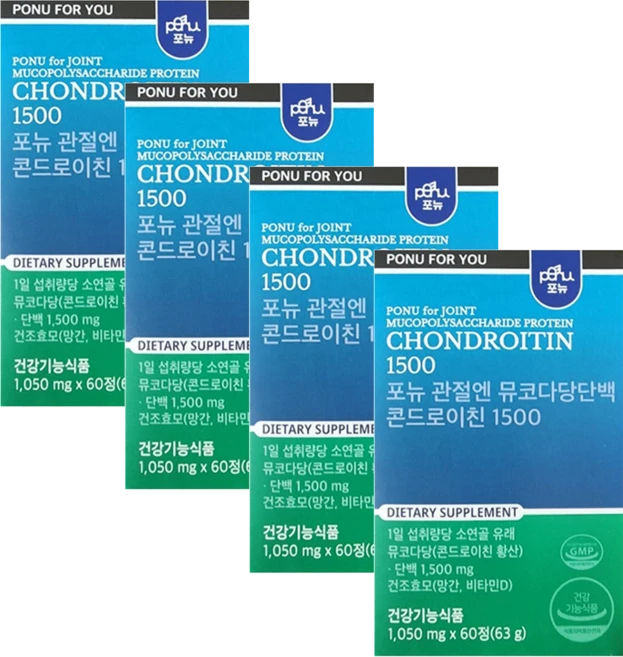 포뉴 관절엔 뮤코다당단백 NC 콘드로이친 카제로템 1500 1050mg X 60정 X 4박스 뮤코다당 관절