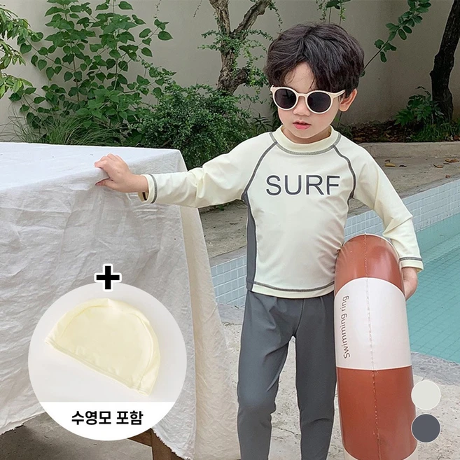메이리앤 유아 아동 수영복 자외선차단 서프 투톤 래쉬가드 수영모 포함