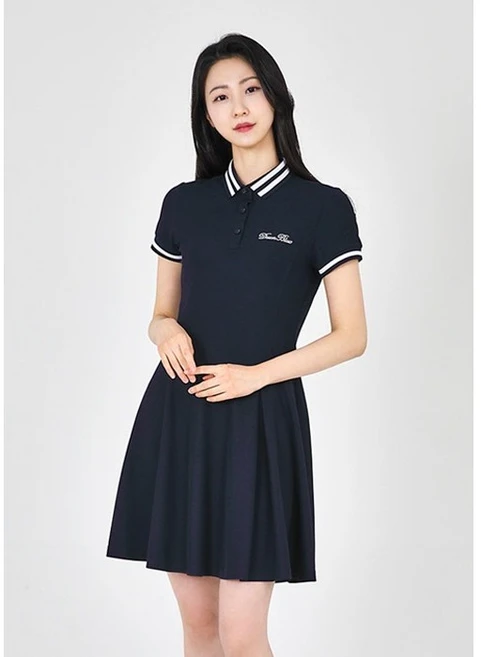 다운블로우 여자 골프웨어 카라 반팔 네이비 원피스 DB 9000