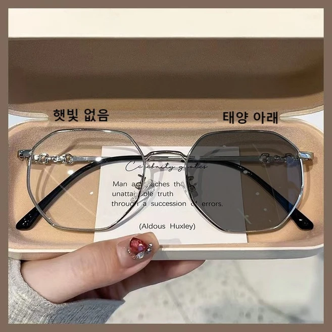 DZX 남녀 공용 오버사이즈 블루라이트 차단 변색 선글라스 캐주얼 패션 메탈 안경