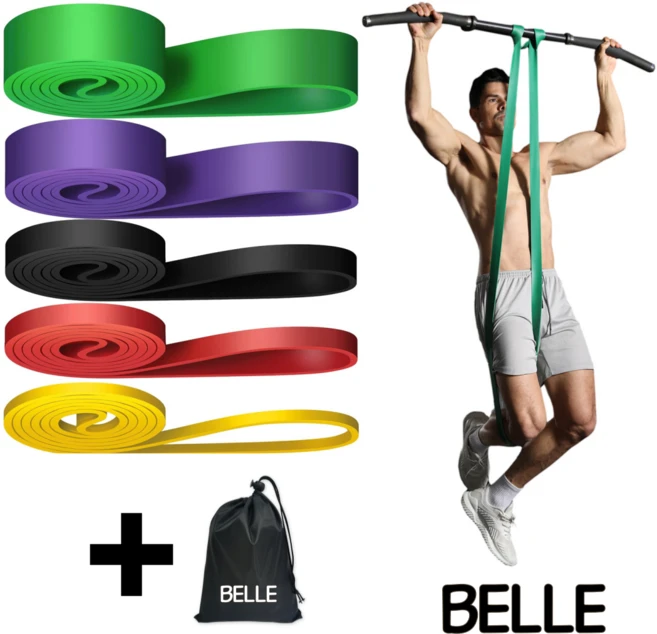 BELLE 턱걸이 풀업밴드 1+2+3+4+5 단계 세트, 1개, Yellow+Red+Black+Purple+Green