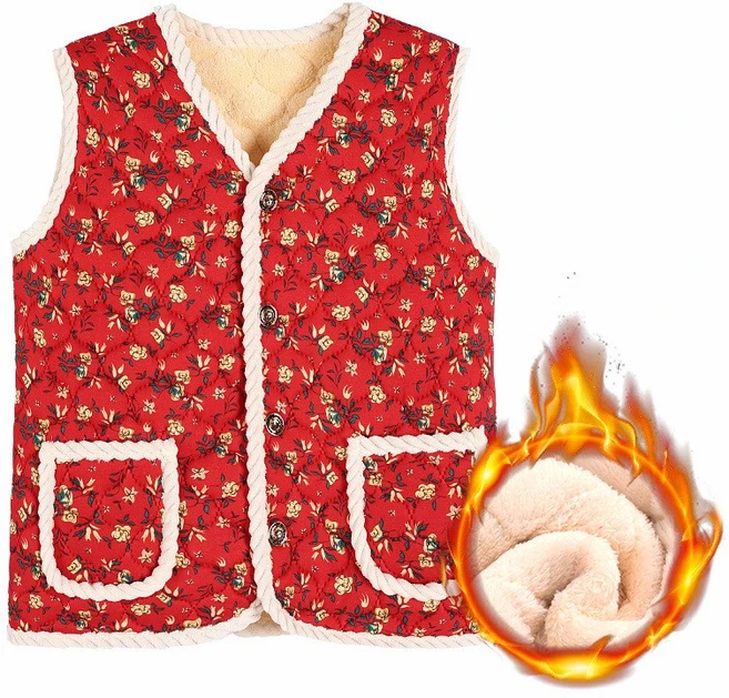 엘에이스 꽃무늬 누빔 양털 보온 조끼