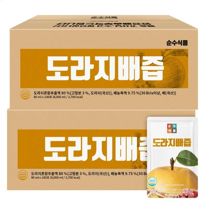 순수식품 도라지배즙 실속형, 80ml, 200개