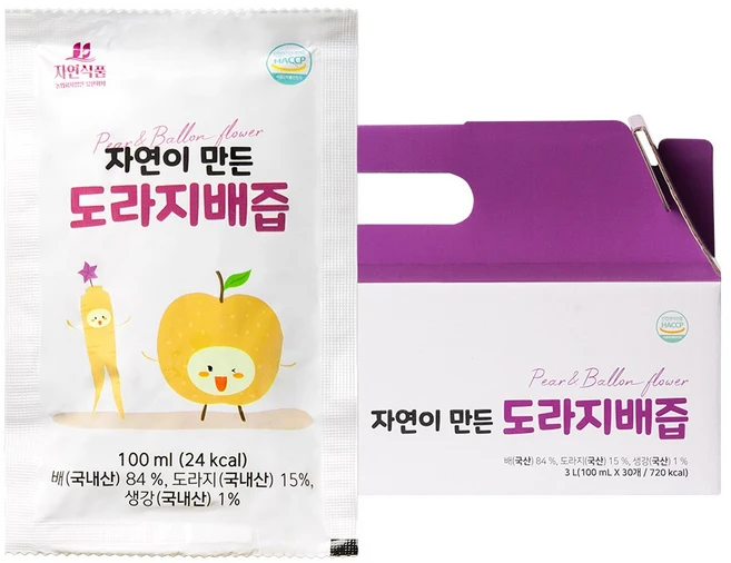 자연식품 자연이 만든 도라지배즙 파우치, 60개, 100ml