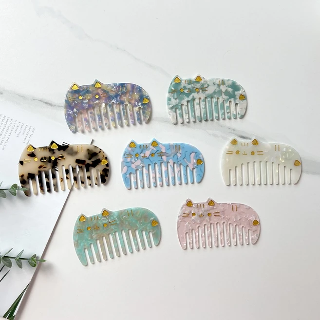 미디엄라이프 예쁜 셀룰로오스 자개 미니 머리 휴대용 빗, 고양이 빗, 2. 민트화이트, 1개
