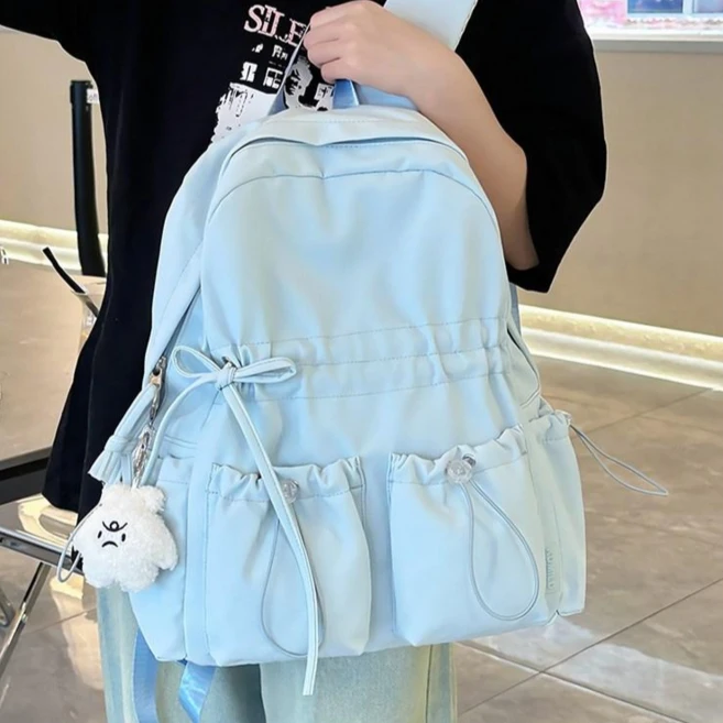 샤샤벨 리본 스트링 백팩 발레코어 여학생 가방 경량 나일론 여성 여아 책가방