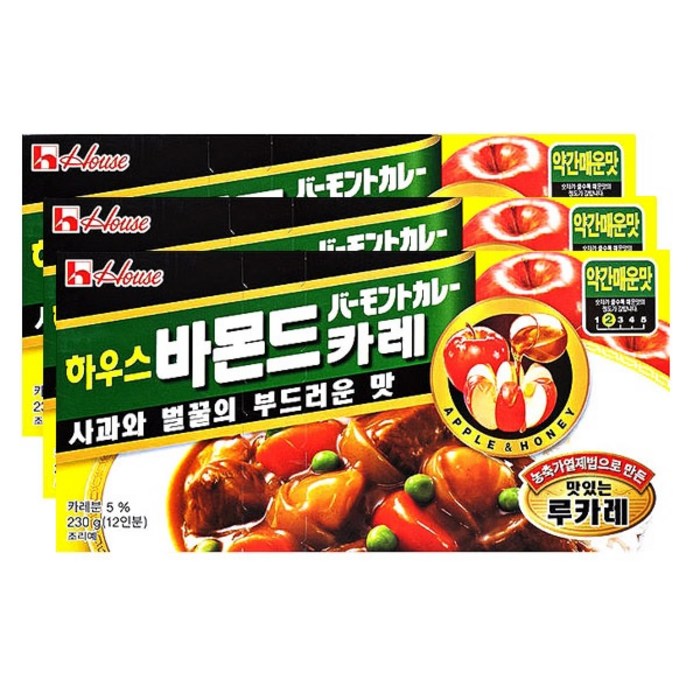 하우스 바몬드카레 230g 약간매운맛 3개 일본 고형카레 대표 이미지 - 일본 카레 추천