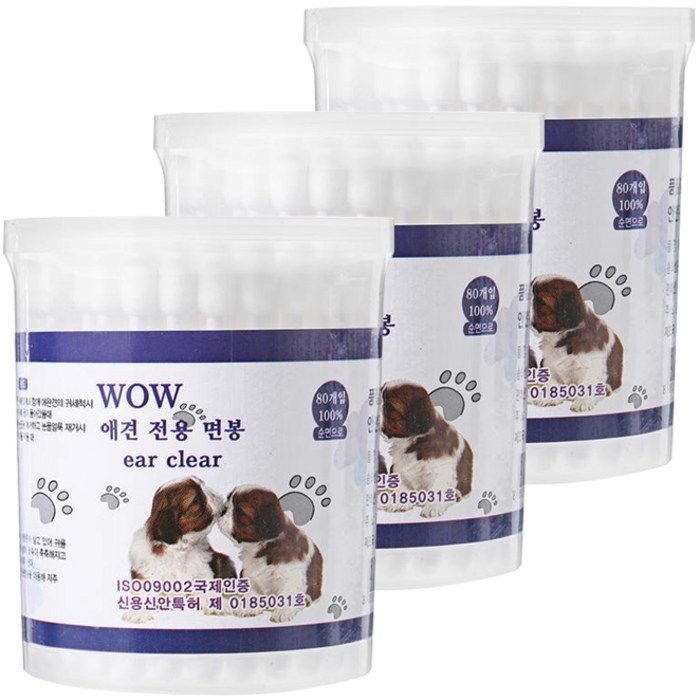 용마산업 와우 귀세척 면봉, 80개입, 3개 대표 이미지 - 강아지 귀세정제 추천