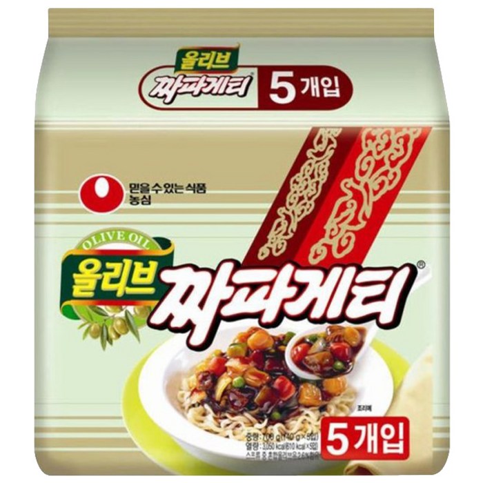 농심 올리브 짜파게티, 5개입 대표 이미지 - 밥 말아먹으면 맛있는 라면 추천