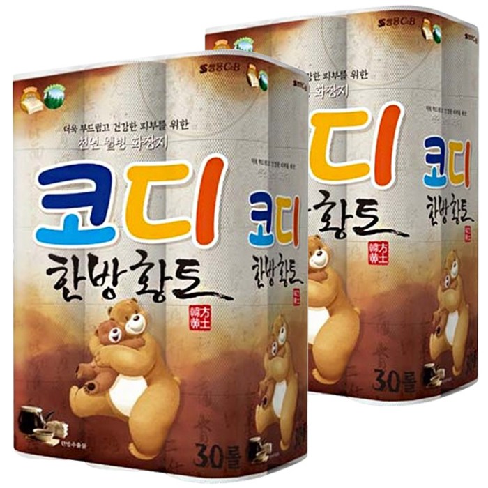 코디 한방황토 천연펄프 3겹 롤화장지 25 m, 30롤, 2팩 대표 이미지 - 황토 휴지 추천