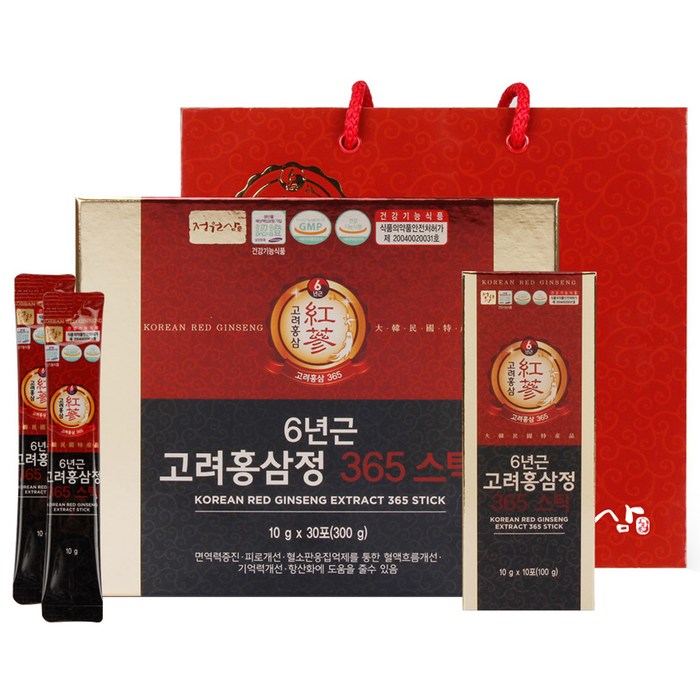 정원삼 6년근 고려홍삼정 365 스틱 30포 + 쇼핑백, 300g, 2세트 대표 이미지 - 인기 추석 선물 추천