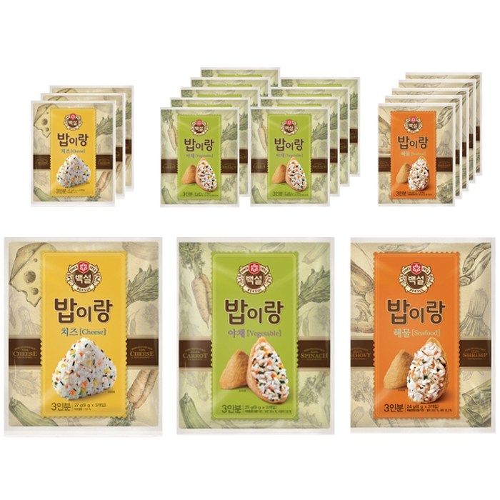 백설 밥이랑 3종 세트, 1세트, 야채 1.8g x 10개입 + 해물 1.8g x 6개입 + 치즈 1.8g x 4개입 대표 이미지 - 밥 양념 추천