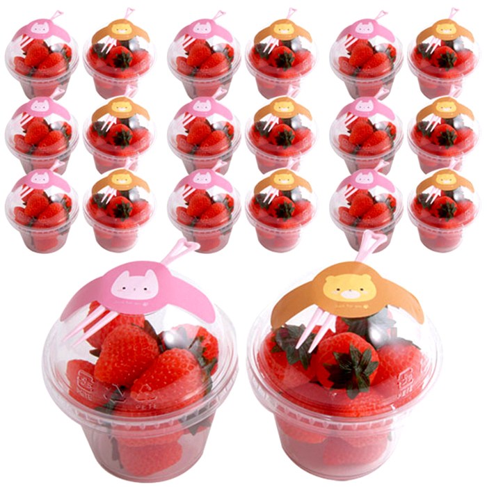 봄91 9oz 디저트컵 20p + 스티커 20p + 포크 20p 곰토끼캔디팝, 1세트 대표 이미지 - 봄소풍 추천