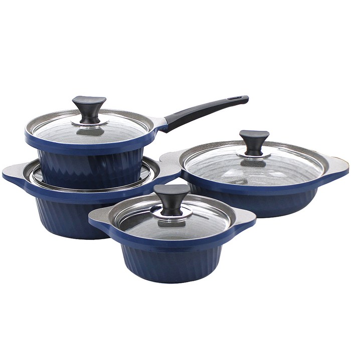 리빙온 스톤코팅 세라믹 냄비 세트 4p, 딥블루, 양수 16cm + 20cm + 편수 18cm + 전골 24cm 대표 이미지 - 편수 냄비 추천