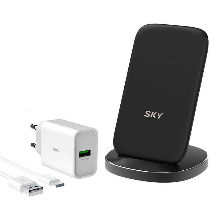 스카이 필 W3 아이언 플러스 고속 무선충전기 15W + USB C 충전 케이블 + 고속 충전 어댑터 18W 세트, 블랙, 1세트 대표 이미지 - 스카이 충전기 추천