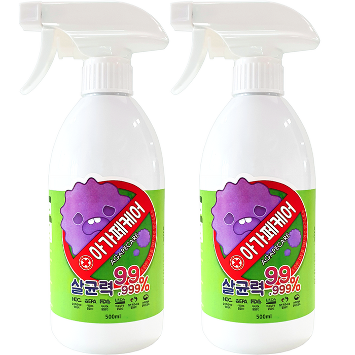 아가페케어 살균소독제, 2개, 500ml 대표 이미지 - 소독약 추천