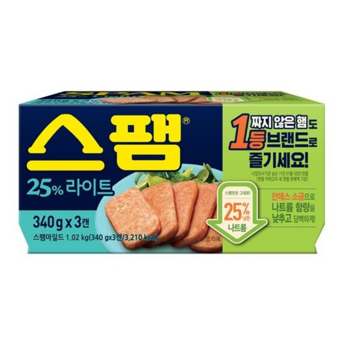 스팸 25% 라이트, 340g, 3개 대표 이미지 - 햄 추천