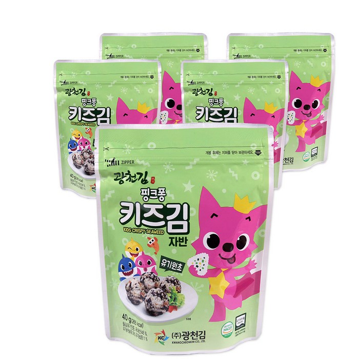 광천김 X 핑크퐁 키즈김 자반 김 40g, 조미 김, 5개 대표 이미지 - 광천김 추천