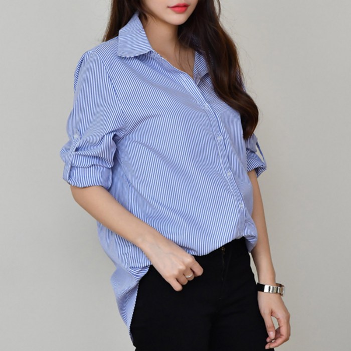 수맘 여성용 휴이 기본 스트라이프 셔츠 대표 이미지 - 롤업 셔츠 추천