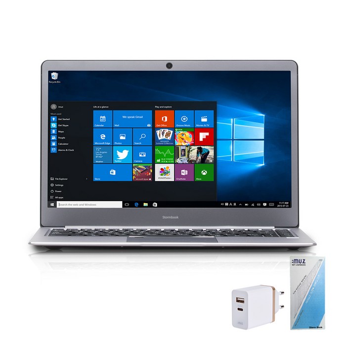 아이뮤즈 스톰북14 APOLLO 실버그레이 노트북 (듀얼코어 N3350 35.8cm WIN10 Home) + MS오피스 + 충전기 MX30PD + 키스킨, 윈도우 포함, 64GB, 4GB