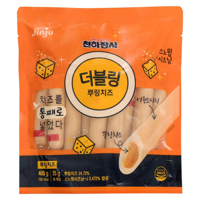 진주햄 더블링 뿌링치즈 파우치, 400g, 1개 대표 이미지 - 천하장사 소세지 추천