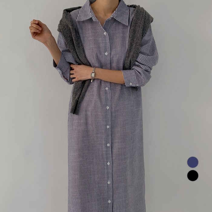 바블링브룩 여성용 루즈핏 스트라이프 셔츠 롱 원피스 대표 이미지 - 바블링브룩 봄옷 추천