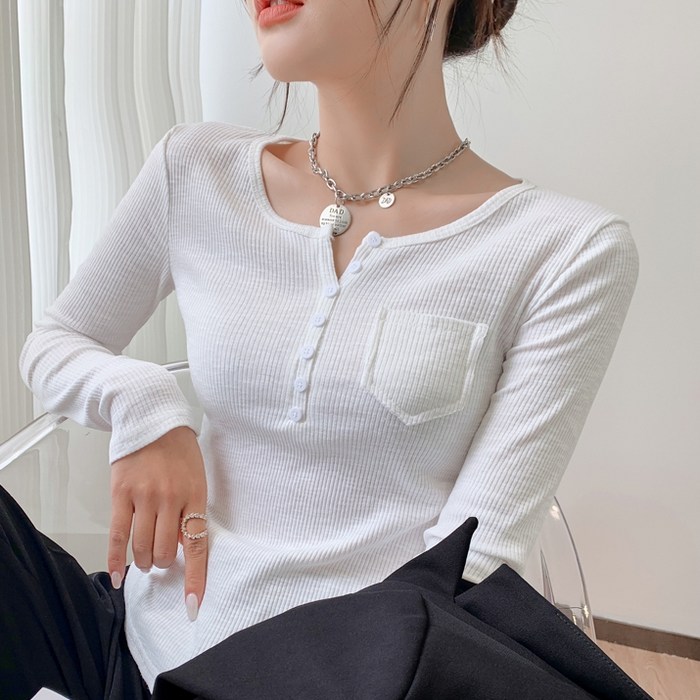 비비에모 여성용 비비디 컬러 골지 슬림 포켓 티셔츠 00819 대표 이미지 - 퍼프티 추천
