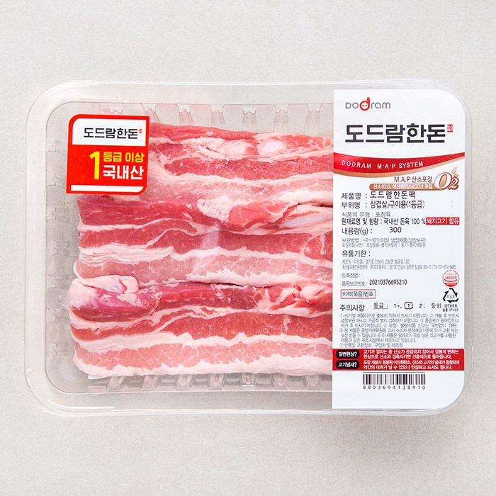 도드람 한돈 1등급 삼겹살 구이용 (냉장), 300g, 1개 대표 이미지 - 숙성 삼겹살 추천