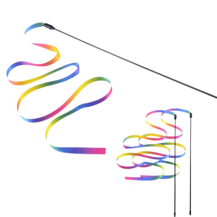 로위드 고양이 무지개 리본 체조 막대 낚싯대 장난감, 혼합색상, 3개 대표 이미지 - 고양이 놀이 추천