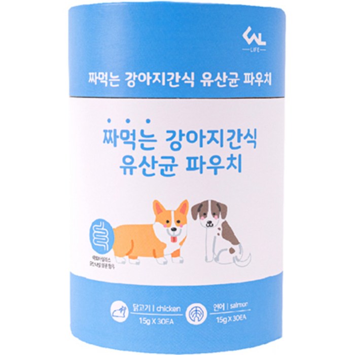 씨엔앨라이프 짜먹는 강아지간식 유산균 파우치 15g 2종 30p + 30p, 닭고기, 연어, 1세트 대표 이미지 - 강아지 츄르 추천