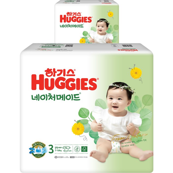 하기스 NEW 네이처메이드 밴드형 기저귀 여아용, 3단계, 148매