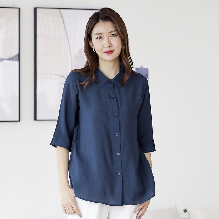 우일 여성용 데일리 인견 오픈 정장 단색 셔츠 대표 이미지 - 여성 반팔 셔츠 추천