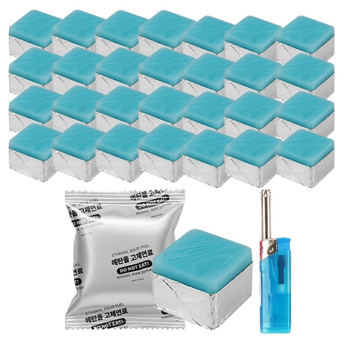 브리즈문 안전한 미니 화로 캠핑 에탄올 고체연료 20g x 30p  미니 토치 라이터 세트