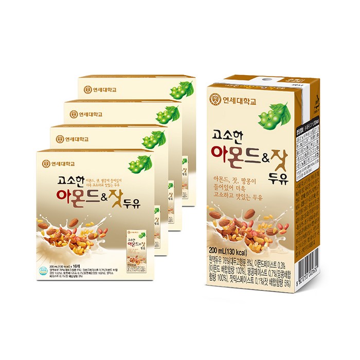 연세두유 고소한 아몬드 앤 잣 두유, 200ml, 64개입 대표 이미지 - 연세대 추천