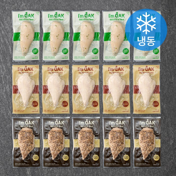 아임닭 닭가슴살 리얼갈릭맛 120g x 5입 + 청양고추맛 120g x 5입 + 통후추맛 120g x 5입 (냉동), 1세트 대표 이미지 - 아임닭 추천