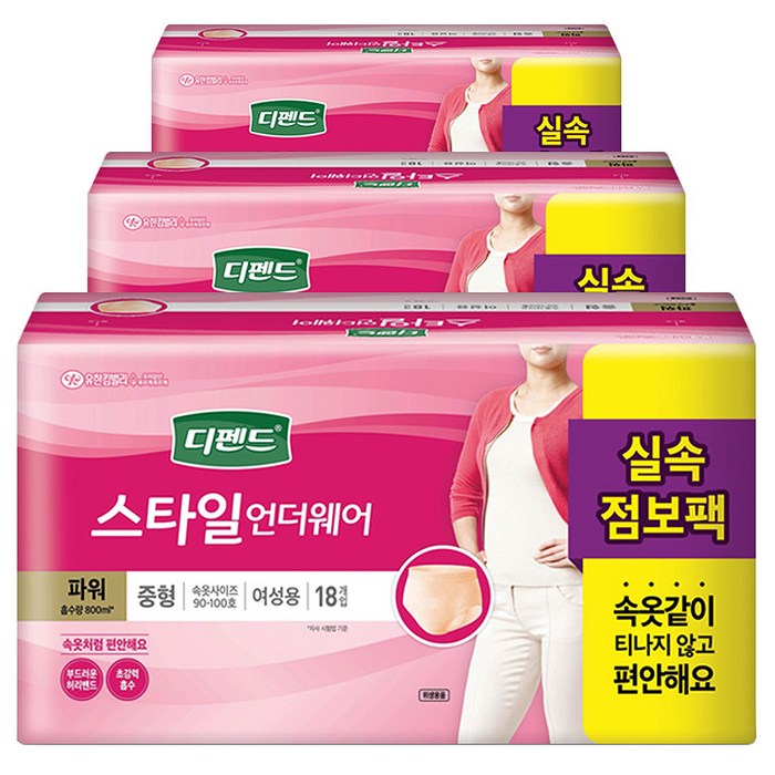 디펜드 여성용 스타일 요실금 팬티 언더웨어 파워 성인기저귀 중형, 3개, 18개입 대표 이미지 - 도기 스타일 추천