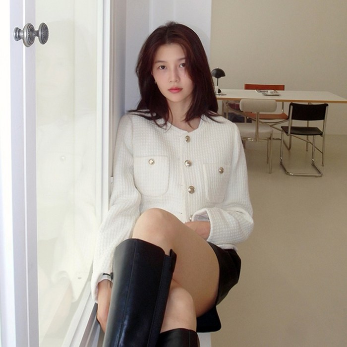미쏘 여성용 라운드넥 트위드 자켓 대표 이미지 - 여자 울 자켓 추천