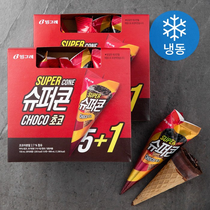 슈퍼콘 초코아이스크림 5+1 (냉동), 900ml, 2개 대표 이미지 - 콘 아이스크림 추천
