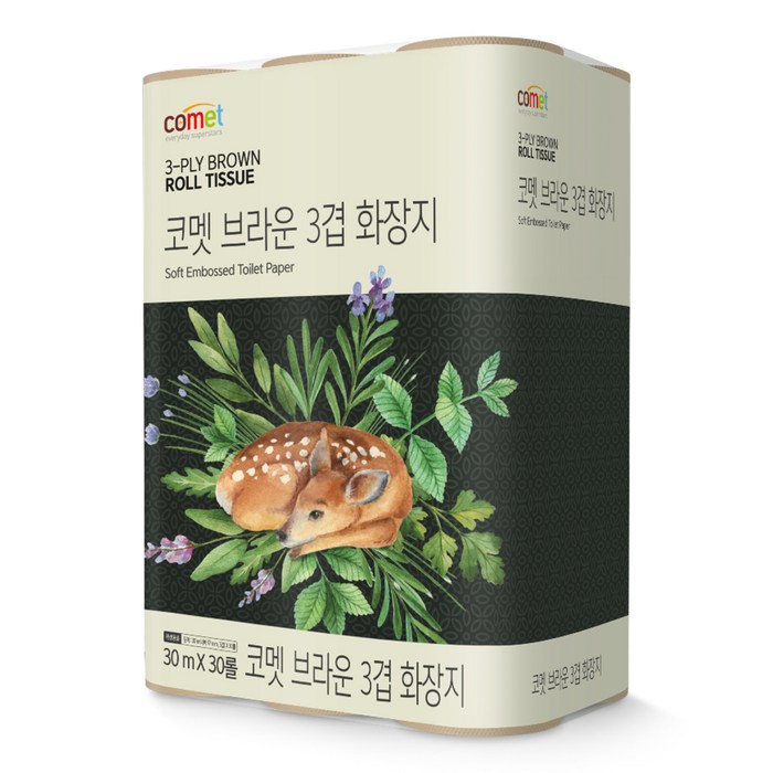 코멧 3겹 브라운 에코 화장지 30m, 30롤, 1팩 대표 이미지 - 코멧 휴지 추천