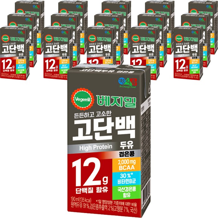 베지밀 고단백두유 검은콩, 190ml, 16개 대표 이미지 - 고단백 저당 추천