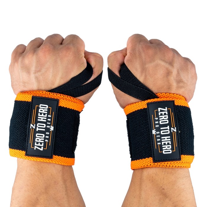 제로투히어로 헬스 손목보호대 wrist wrap Type2 기본형 Orange, 1세트 대표 이미지 - 퀵그립 스트랩 추천