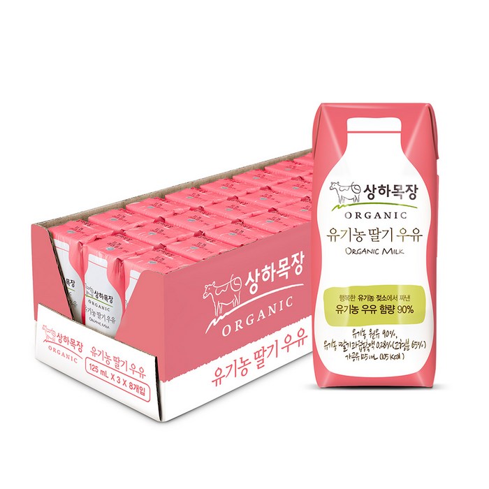 매일유업 매일상하목장 유기농 딸기우유 125ml, 24개 대표 이미지 - 딸기맛 음료 추천