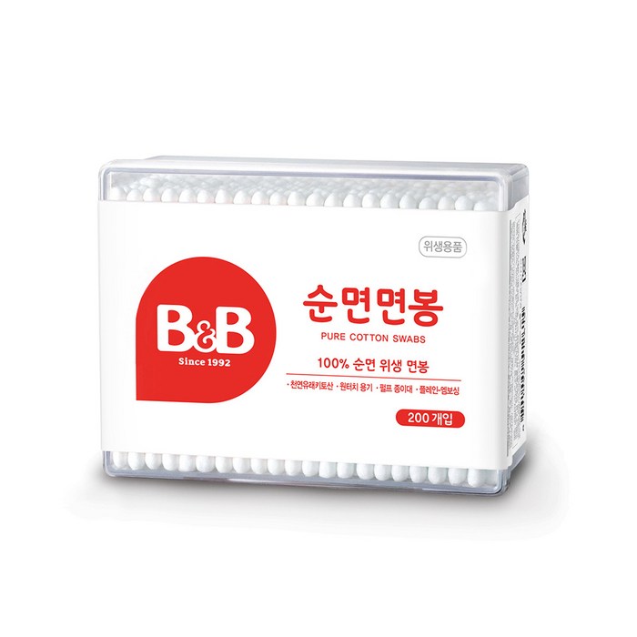 비앤비 유아용 면봉 사각, 200개입, 1개 대표 이미지 - 면봉 추천