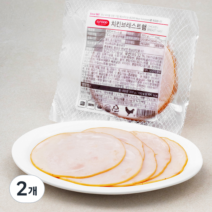 에쓰푸드 치킨브레스트햄, 300g, 2개 대표 이미지 - 닭가슴살 햄 추천