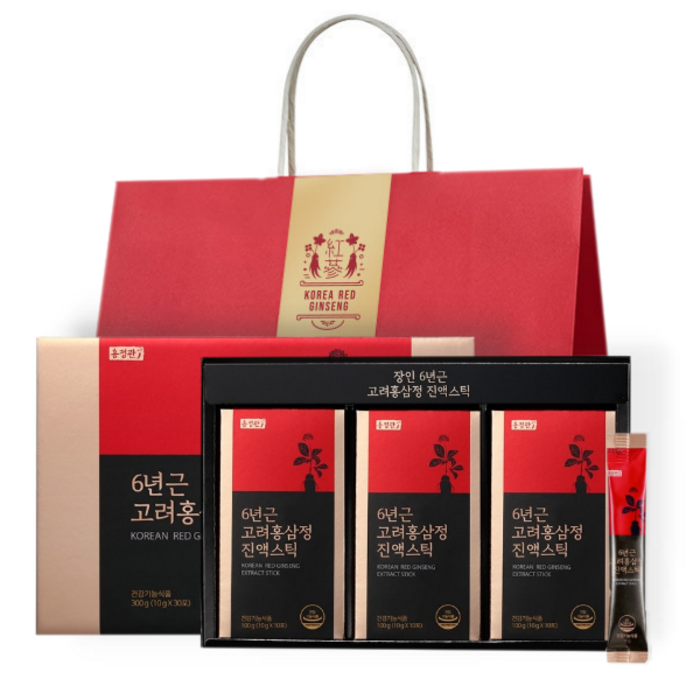 홍정관 6년근 고려홍삼정 진액스틱 30p + 쇼핑백, 300g, 1개 대표 이미지 - 6년근 홍삼 추천