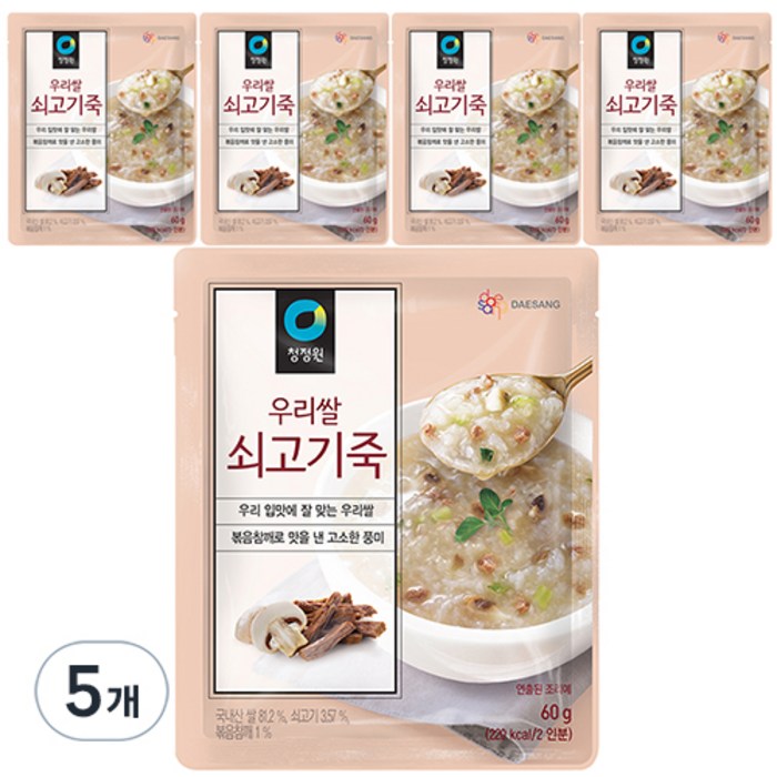 청정원 우리쌀 쇠고기죽, 60g, 5개 대표 이미지 - 소고기야채죽 추천