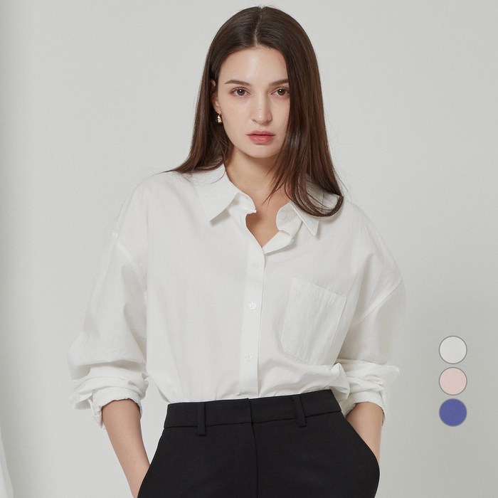 ELLE PARIS 백 버튼 오버핏 코튼 셔츠 대표 이미지 - 오버핏 셔츠 추천
